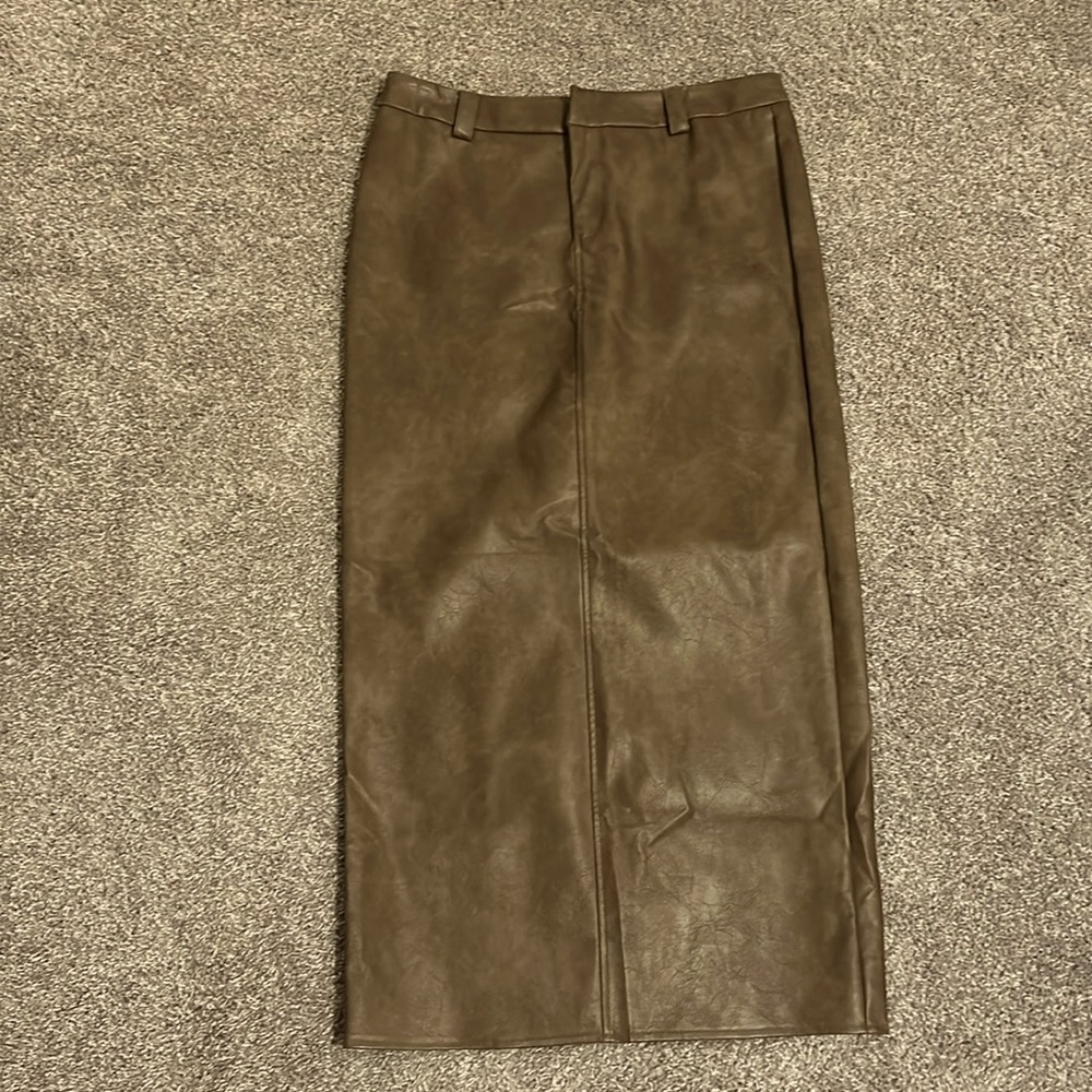 Prettylittlething faux leather midi skirt